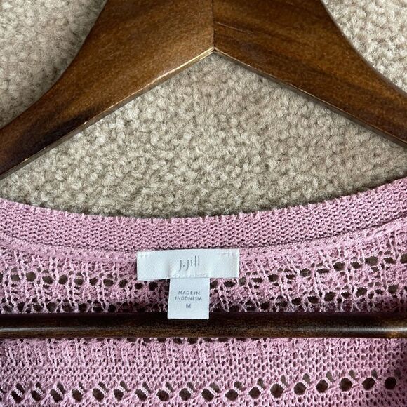 J. Jill Tunic Sweater Womens Size‎ Medium Pink Pullover Open Stitch Knit Sheer - Picture 3 of 8